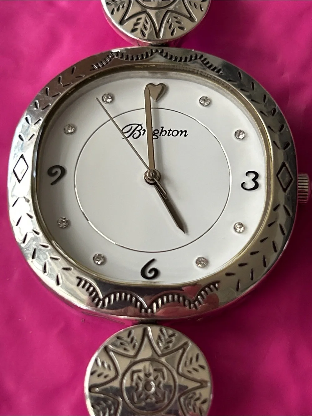 Brighton Marrakesh Silver Link Toggle Watch with intricate Southwest engravings